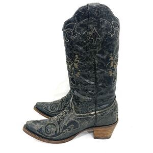 Corral Vintage Womens Distressed Black Cowgirl Western Boots C1198 Size 8.5 M
